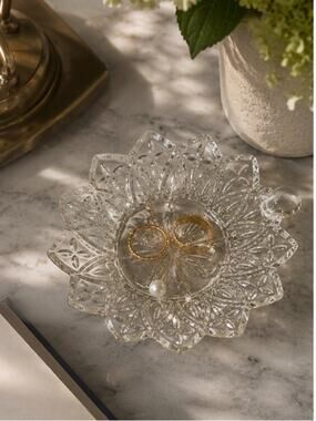 Vintage Federal Glass Petal Chime Candle Holder | Ring Holder Vanity Tray